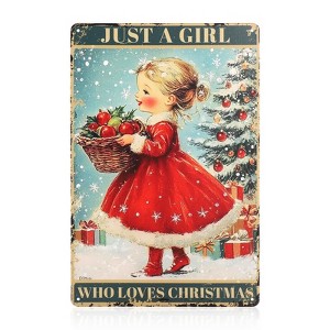 Christmas Vintage Plaque Metal Tin Sign, 8x12 Inch Just a Girl Who Loves Christmas Poster - 1 of 4