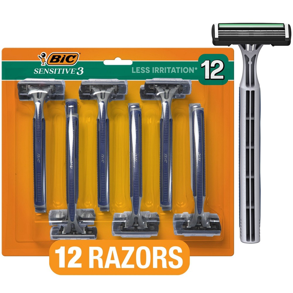 Photos - Shaver BIC Men's Sensitive 3 - Three Blade Disposable Razors -12ct 