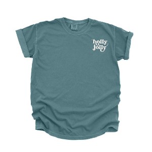 Simply Sage Market Women's Embroidered Whimsical Holly Jolly Stars Short Sleeve Garment Dyed Tee - 1 of 4