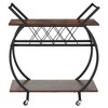 Jomeed Wood and Metal Portable Rolling Kitchen Bar or Coffee Cart with 3 Bottle Horizontal Wine Rack with Handles and Lockable Casters, Gray Oak - 3 of 4