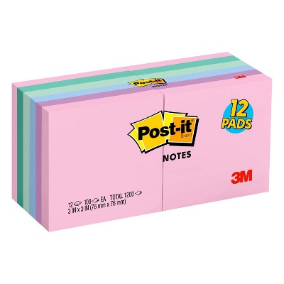 Post-it 12pk 3"x3" Sticky Notes Assorted Pastels