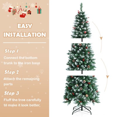 6ft Pre-Lit Snow Flocked Pine Christmas Tree with LED Lights