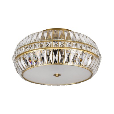 PAKOKULA Modern 18.3 in. 3-Light Gold Drum Semi-Flush Mount Ceiling Light With Irregular Crystal Shade
