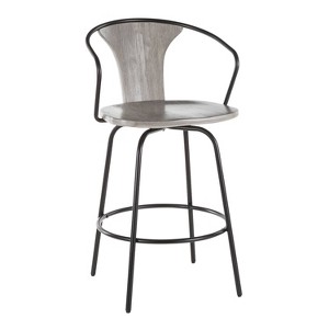 LumiSource 25" Waco Industrial Counter Height Barstool Black/Gray: Metal Frame, Swivel Seat, Fixed Height - 1 of 4