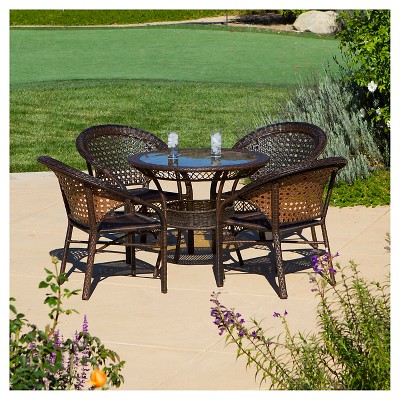 5pc Wicker Patio Dining Bistro Table Set - Brown - Christopher Knight Home