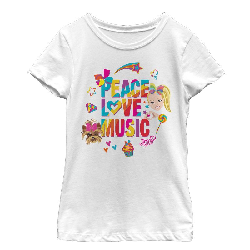 Girl's Jojo Siwa Peace Love Music Rainbow T-Shirt, 1 of 5