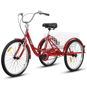 3 Wheels Bike, 24" Tricycles For Mens Womens Seniors With Rear Basket, Carbon Steel Frame, For Recreation Exercise Shopping - 1 of 4