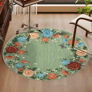 Area Rug, Washable Rug ¨C Ultra-Soft Floral Farmhouse Throw Carpet Non-Shedding Low Pile Scalloped Indoor Mat for Bedroom Living Room - 1 of 4
