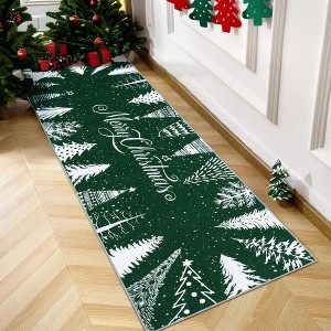 Merry Christmas Rug Washable Area Rugs Xmas Tree Holiday Decor Carpet - 1 of 4