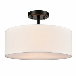 Claxy 3-Light Black Semi Flush Mount Ceiling Light with Fabric Drum Shade - 1 of 4