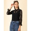 INSPIRE CHIC Women's Lace Panel Floral Work Ruffle Mock Neck Button Up Shirt - 2 of 4