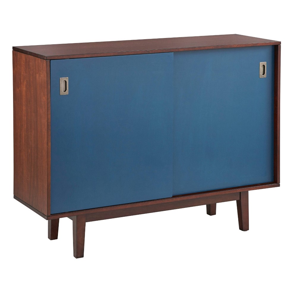 Photos - Coffee Table Menlo Console Table with Reversible Sliding Doors Walnut/Blue - Angelo Hom