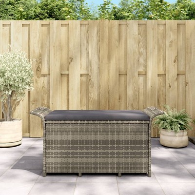 vidaXL Patio Bench with Cushion Gray 45.7 in.x18.1 in.x22.4 in. Poly Rattan