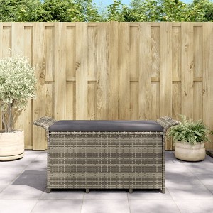vidaXL Patio Bench with Cushion Gray 45.7 in.x18.1 in.x22.4 in. Poly Rattan - 1 of 4