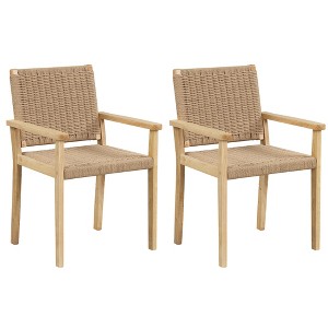 Tangkula 2PCS Chair Rubber Wood Dining Armchairs Paper Rope Woven Seat Balcony Patio - 1 of 4