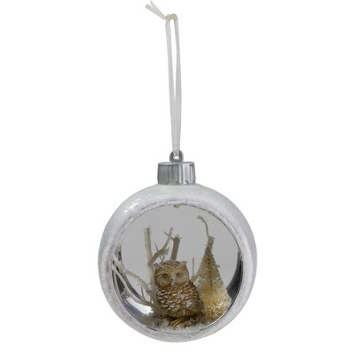 Northlight 3.75" Silver and White Round Cutout Owl Christmas Ornament