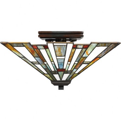 Valiant Bronze and Multicolor Tiffany Glass Flush Mount Light