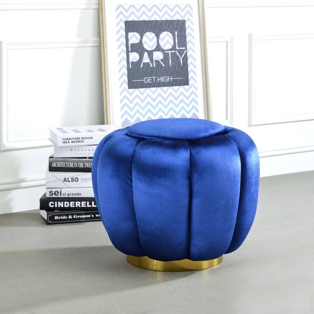Photos - Pouffe / Bench 19" Heiress Ottoman Sapphire Blue Velvet - Acme Furniture