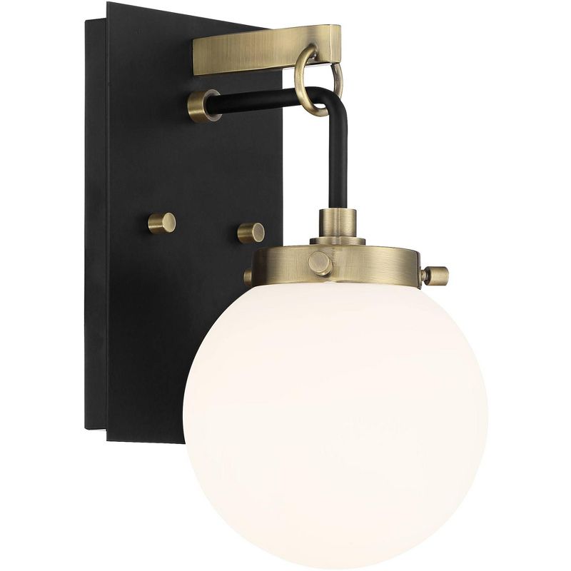 Possini Euro Design Olean Modern Wall Light Sconce Black Brass Hardwire 6" Fixture Frosted Glass Globe Shade for Bedroom Bathroom Vanity Reading House, 5 of 8
