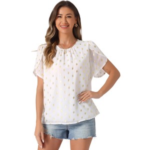 Allegra K Women's Round Neck Summer Casual Gilding Pattern Short Sleeve Top - 1 of 4