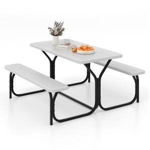 Gymax Picnic Table & Bench Set Outdoor Picnic Table Bench Set w/ Metal Frame & All Weather-resistant Surface Camping Table Set Black/Green/Grey/White - 1 of 4