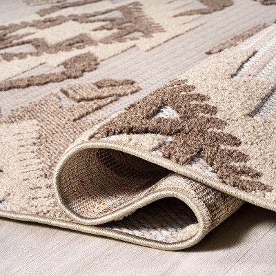 Ivory and Brown Geometric Synthetic 4' x 6' Indoor/Outdoor Rug