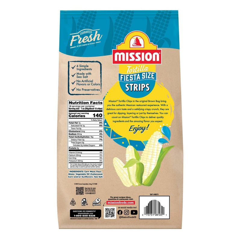 Mission Fiesta Size Strips Tortilla Chips - 18oz, 3 of 7