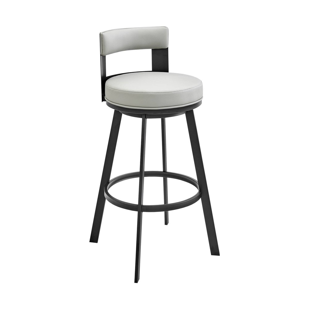 Photos - Chair Armen Living 30" Flynn Metal with Faux Leather Swivel Barstool Black/Light Gray