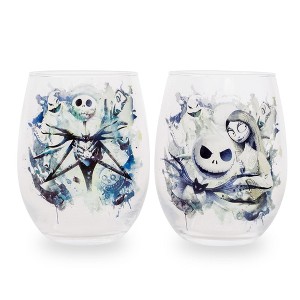 Silver Buffalo Nightmare Before Christmas Ink Blot 2 Piece 20oz Stemless Wine Glass Set - 1 of 4