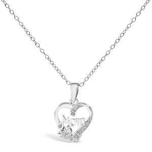 Haus of Brilliance Silver Diamond Accent Mom with Heart Pendant Necklace - 1 of 4