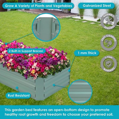 Green Galvanized Steel Rectangle Raised Garden Bed, 47" x 23" x 12"