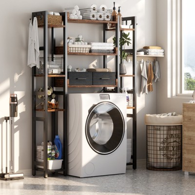 Aheaplus 11-Tier Bathroom Organizer with Adjustable Shelf, Over The Toilet Storage Rack with 4 Hooks and Drawers