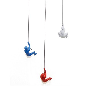 HomeRoots Set of Three Blue Red And White Resin Climbing Man Hanging Dimensional Sculpture - 1 of 4