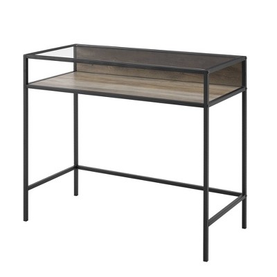 35" Metal & Wood Compact Desk with Glass - Saracina Home