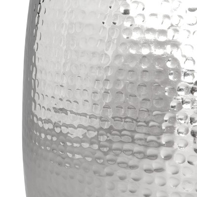 Silver Hammered Metal Drum Accent Table