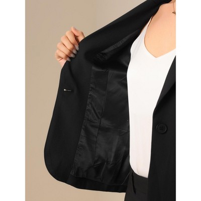 Allegra K Women's Long Sleeve One Button Notch Lapel Collar Blazer Small Black — фото 4