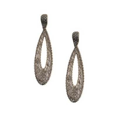 SOHI Women's Antique Silver Intricate Oval Rose Drop Earrings