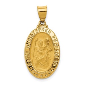 Black Bow Jewelry 14k Yellow Gold Hollow Oval St. Christopher Medal Pendant, 15 x 31mm - 1 of 4