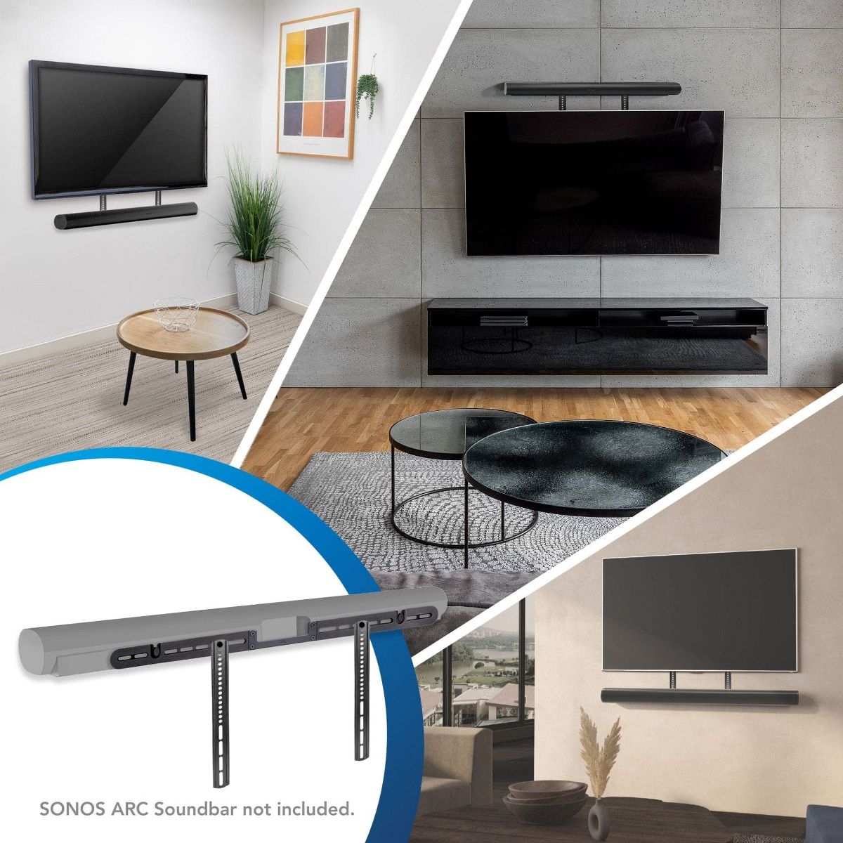 Mount-It! TV Speaker Mounting Bracket for Sonos Arc | Directional Sound All Around with TV Mount for Sonos Arc | VESA Patterns Up to 600 mm | Black - thumbnail 2