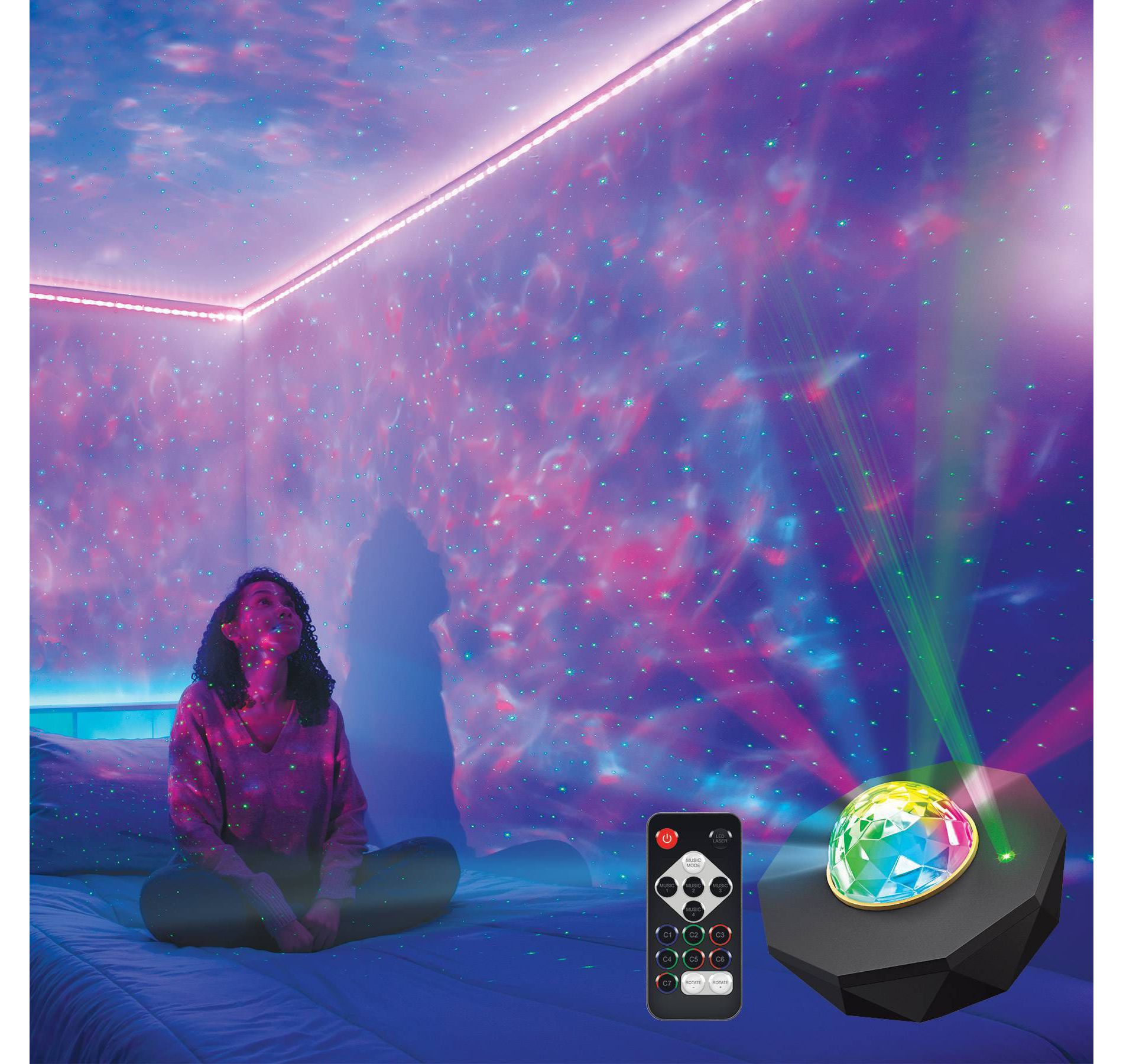 LED Galaxy Projector Laser Star Lights with Remote Black - West & Arrow: USB-Powered, Sound Reactive