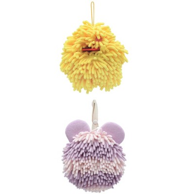 REGALWOVEN 2 Pack Chenille Hand Towels Cute Decorative Hand Drying Hanging Ball Towels 7" x 7"