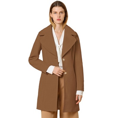Allegra K Women's Elegant Notched Lapel Button Single Breasted Winter Long Coat