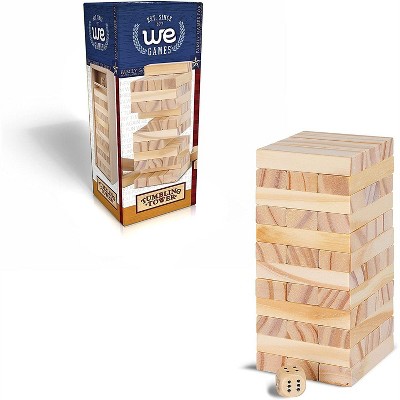 We Games Wood Block Stacking Party Game That Tumbles Down When You Play -  Includes 12 In. Wooden Box And Die : Target