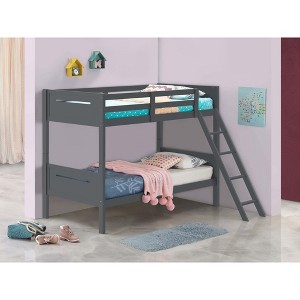 NicBex Twin Over Twin Bunk Bed with Safety Guardrails,Loft Bed with Built-in Ladder for Bedroom,Convertible Bunkbeds,Black/Brown/White/Gray - 1 of 4
