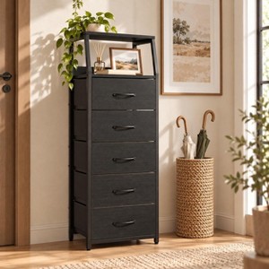 Tall Narrow Dresser with 5 Fabric Drawers and 2 Open Shelves, 7-Tier ...