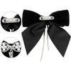 INSPIRE CHIC Women's Velvet Faux Pearl Rhinestone Bow Brooch Tie - 3 of 4