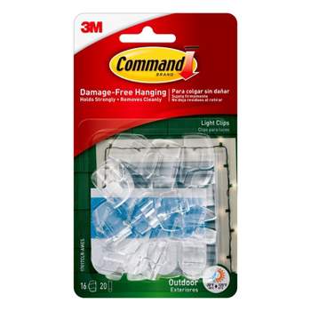 Command 16 Clips 20 Strips Outdoor Light Clips with Foam All Weather Strips Decorative Hooks Clear