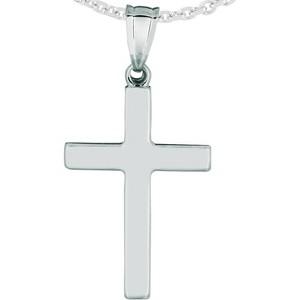 14k White Gold 1.4" Classic Square Edged Cross Charm Pendant with optional Adjustable Chain Necklace - 1 of 4