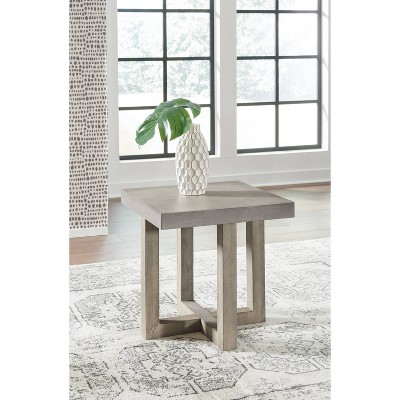 Lockthorne Contemporary Gray Stone and Wood Square End Table