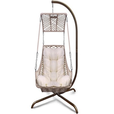 78"Swing Egg Chair with Stand Indoor Outdoor, UV Resistant Cushion Hanging Chair with Cup Holder